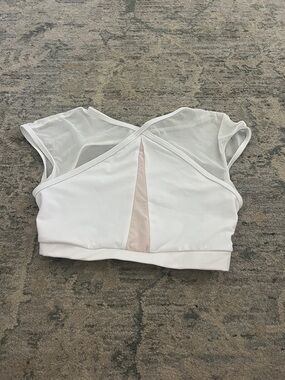 balera White and Light Pink Dance Crop Top with Mesh Sleeves